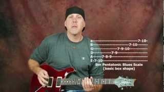Learn how to solo and improvise Beginner rock blues lead guitar lesson pt1 scale jam track licks