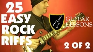 Guitar Lesson: 25 Easy Popular Rock Riffs ( 2 of 2 ) WITH PRINTLBE TABS
