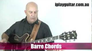 Beginner guitar lessons;  Barre Chords