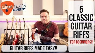 5 Classic Guitar Riffs for Beginners! 5 Easy Guitar Riffs - Guitar Lesson For Beginners