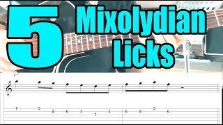 5 Easy Mixolydian Licks for Jazz guitar with Tabs