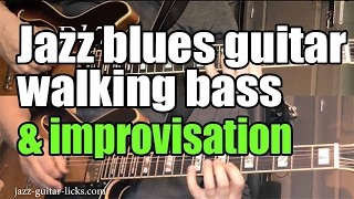 Jazz guitar walking bass and improvisation | Lesson with linked transcriptions